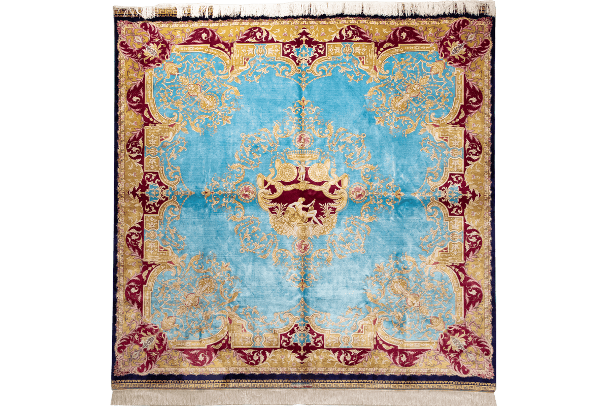 Baroque-Inspired Ornamental Carpet – Turquoise & Gold CPTMM20066