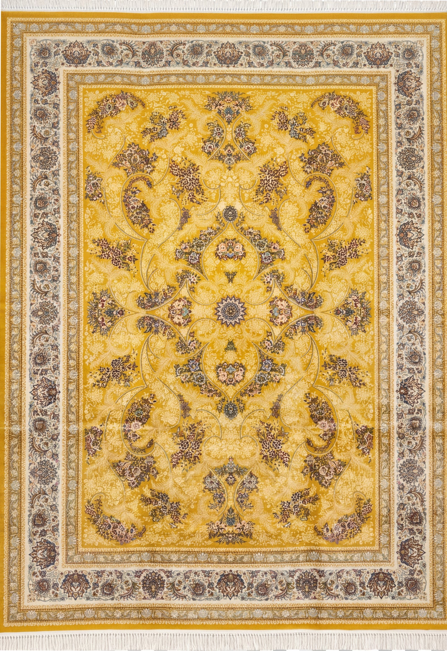 Royal Golden Floral Wool & Cotton Machine-Made Carpet MM