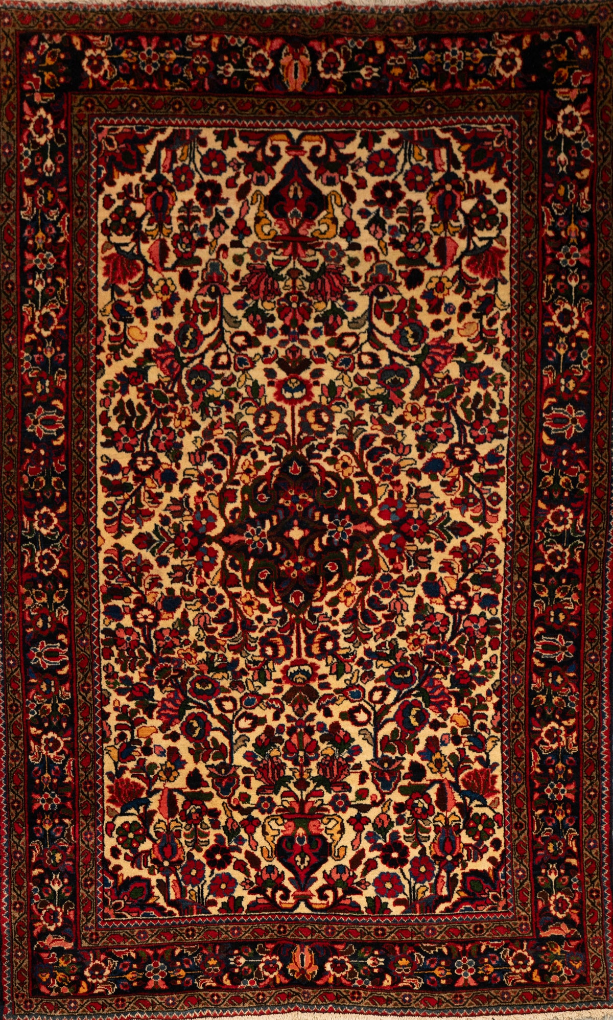Hamadan (Brochalu) Rug – Ivory Floral Design, Southwest Iran, Vintage (40+ Years) CPTHM10029
