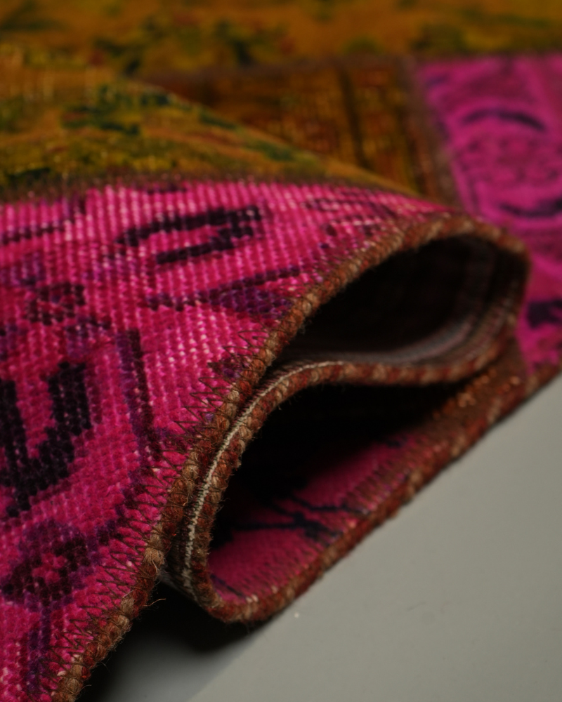 Qashqai Patchwork Collage Rug – Diamond-Set Panels on Fuchsia Ground, Southern Iran CPTHM10015