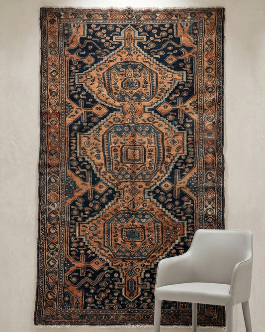 Vintage Geometric Persian-Style Carpet