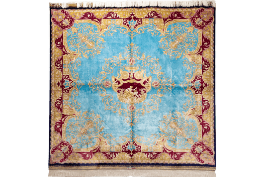 Baroque-Inspired Ornamental Carpet – Turquoise & Gold CPTMM20066