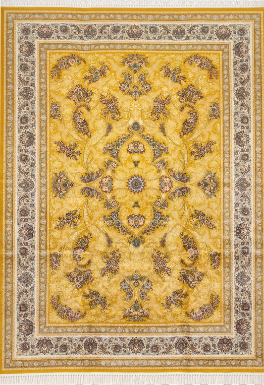 Royal Golden Floral Wool & Cotton Machine-Made Carpet MM