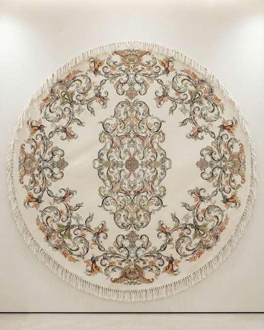This graceful Persian-style round carpet