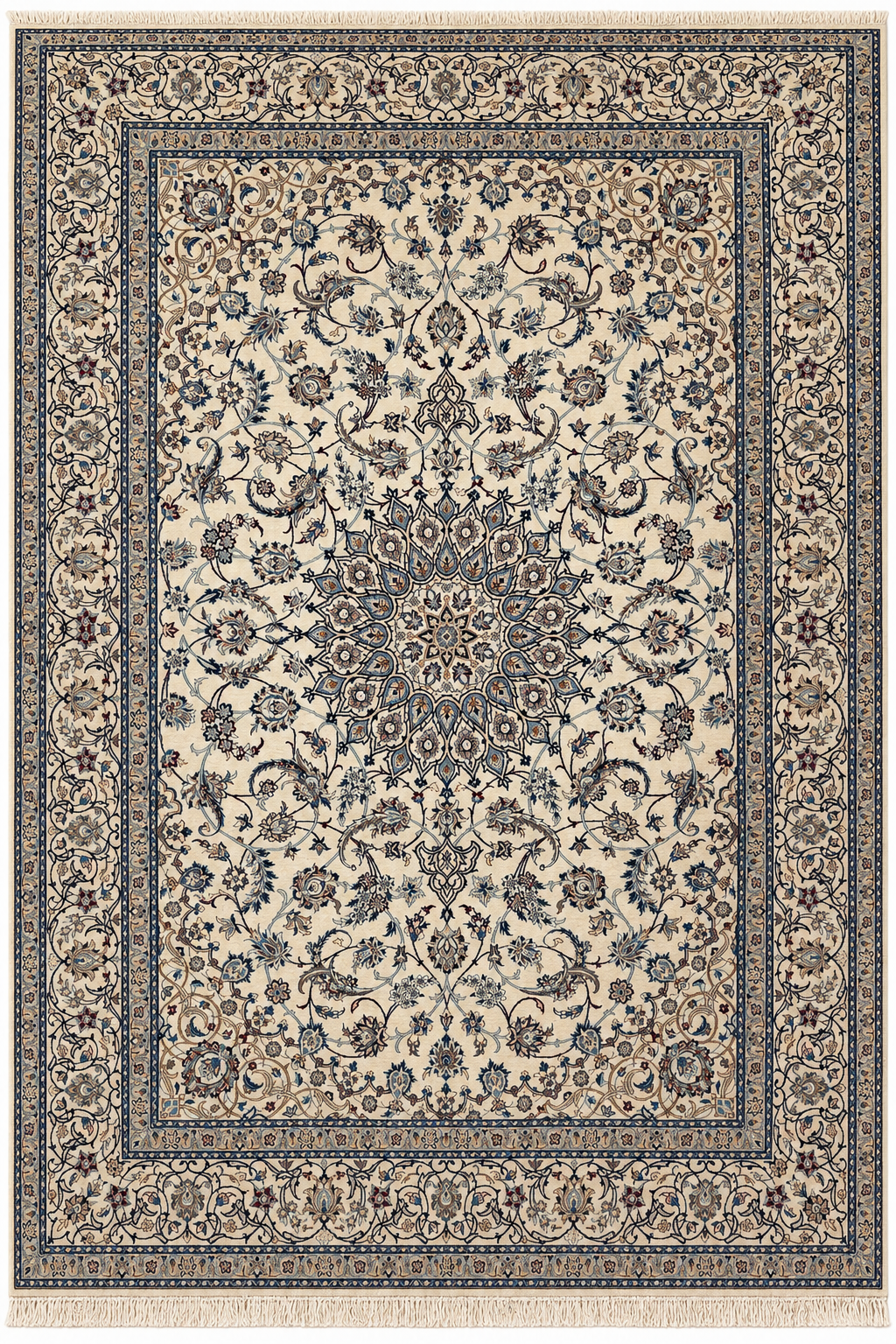 Elegant Nain “Queen” Handmade Wool & Cotton Carpet – 1940s CPTHM10033