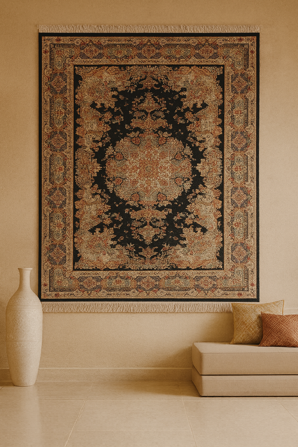 Royal Black Medallion Persian Carpet