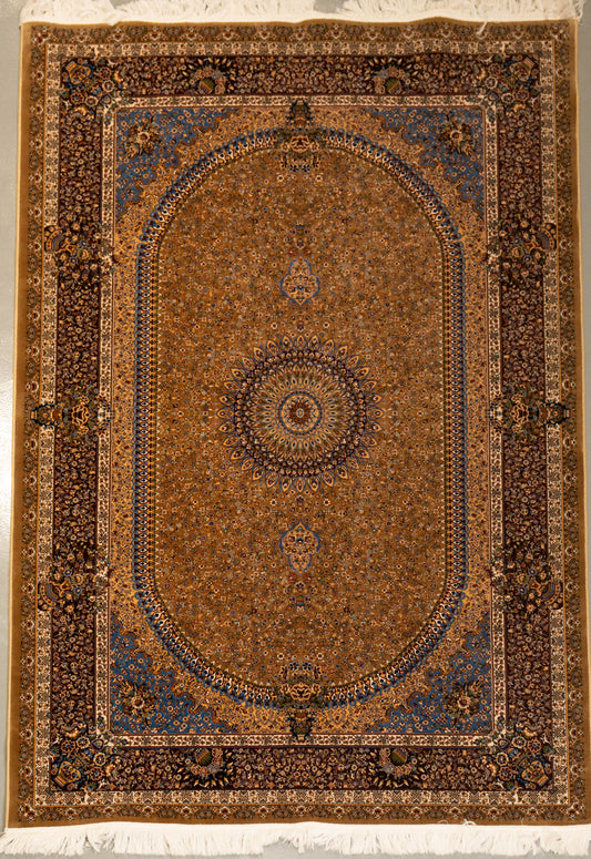Royal Sapphire Medallion Wool & Cotton Machine-Made Carpet MM