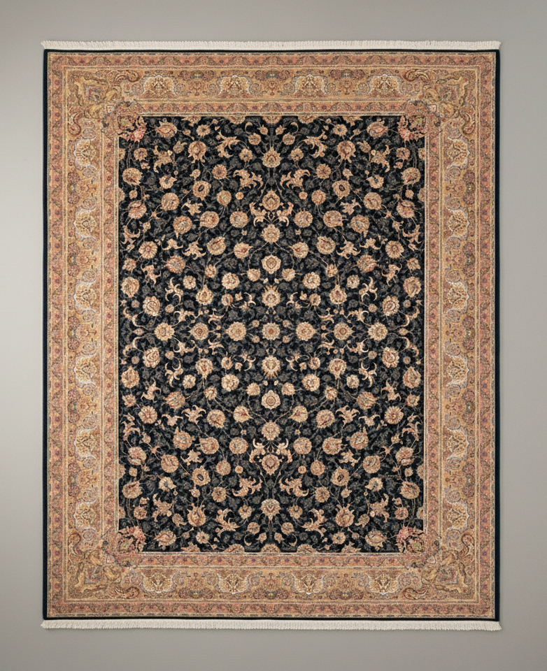 Decorative rug with floral pattern on a plain background
