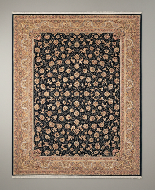 Decorative rug with floral pattern on a plain background