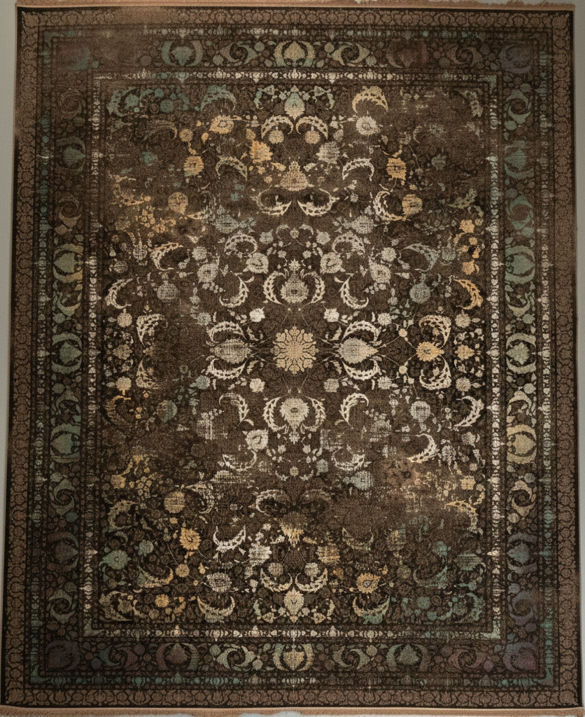 Decorative rug with intricate pattern on a plain background
