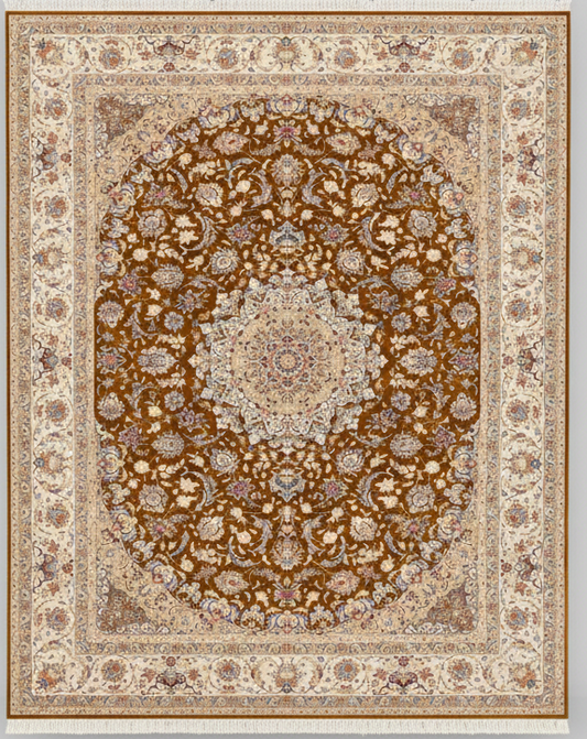 Decorative rug with intricate patterns on a plain background