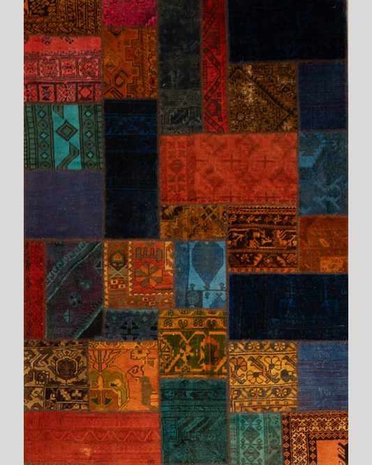Qashqai Patchwork Collage Rug – Vintage Overdyed Kilim Panels CPTHM10014