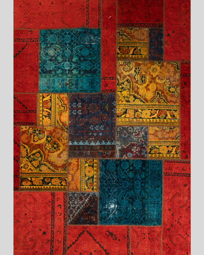 Qashqai Patchwork Collage Rug – Vintage Panels on Red Ground, Southern Iran CPTHM10016