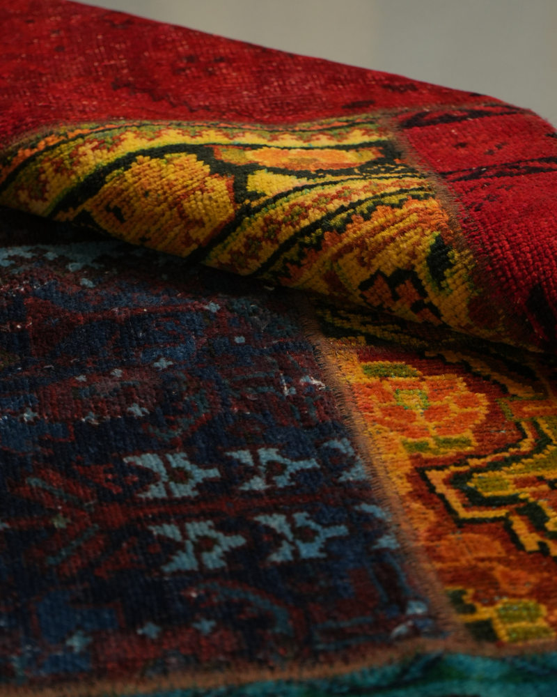 Qashqai Patchwork Collage Rug – Vintage Panels on Red Ground, Southern Iran CPTHM10016