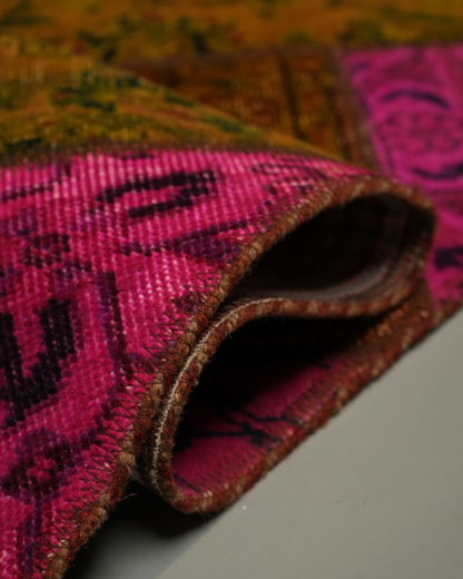 Qashqai Patchwork Collage Rug – Diamond-Set Panels on Fuchsia Ground, Southern Iran CPTHM10015